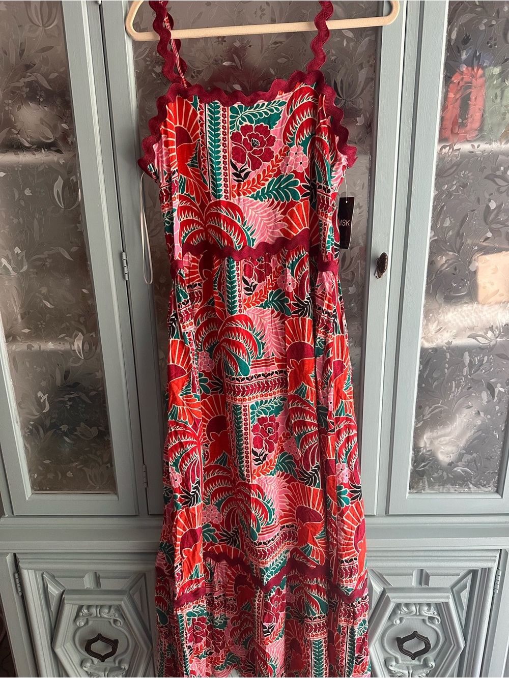 MSK Red Floral Maxi Dress with Pink and Green Accents